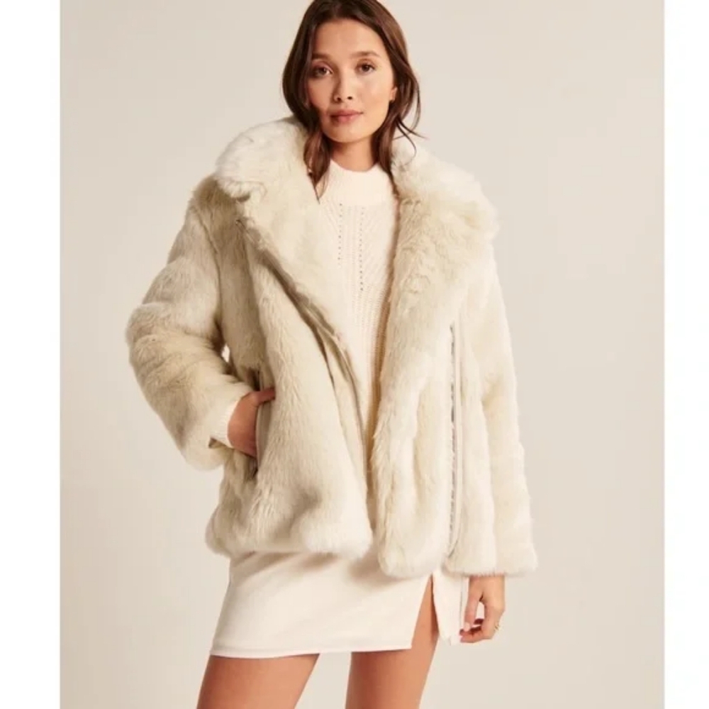 NWT A&F Cream Fur Aviator Jacket
